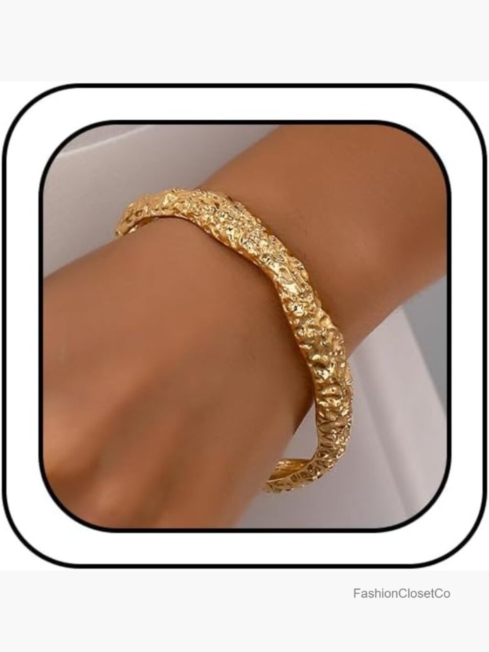 Chunky Gold Hammered Cuff Bracelet Vintage Statement Irregular Textured Wavy